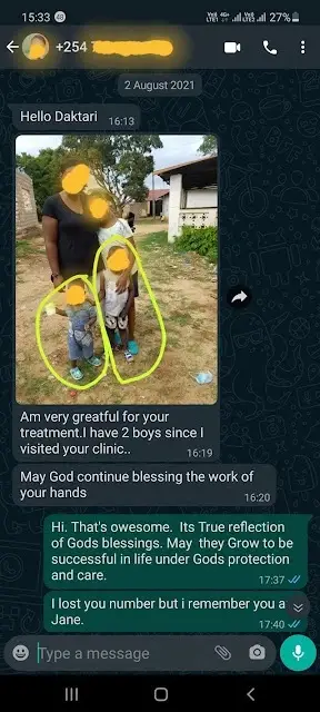 Jane experienced secondary infertility due to tubal blockages. Our treatment opened her tubes permanently, allowing her to successfully give birth to two children.